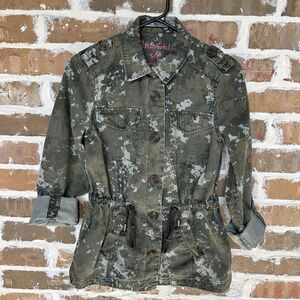 Aeropostale Utility Jacket Green‎ Camo Military Drawstring Waist Women's Size S